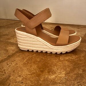 Sorel Tan and Cream Wedge Sandals